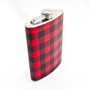 Red Plaid Hip Flask : Manly Outdoors Flannel, 8 oz Stainless Steel Flask